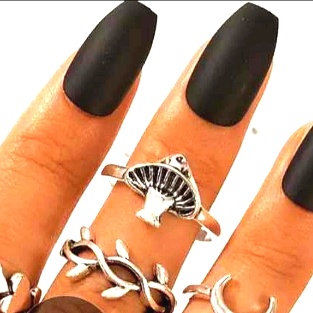 Mushroom Ring Jewelry Gift Him Her Silver Boho Nature Kitchen Witch #321